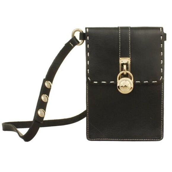 Michael Kors Hamilton Lock Leather Belt Bag In Black/Gold - Picture 2 of 8